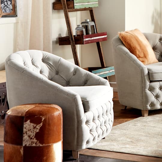 16" Brown Wood & Leather Farmhouse Ottoman